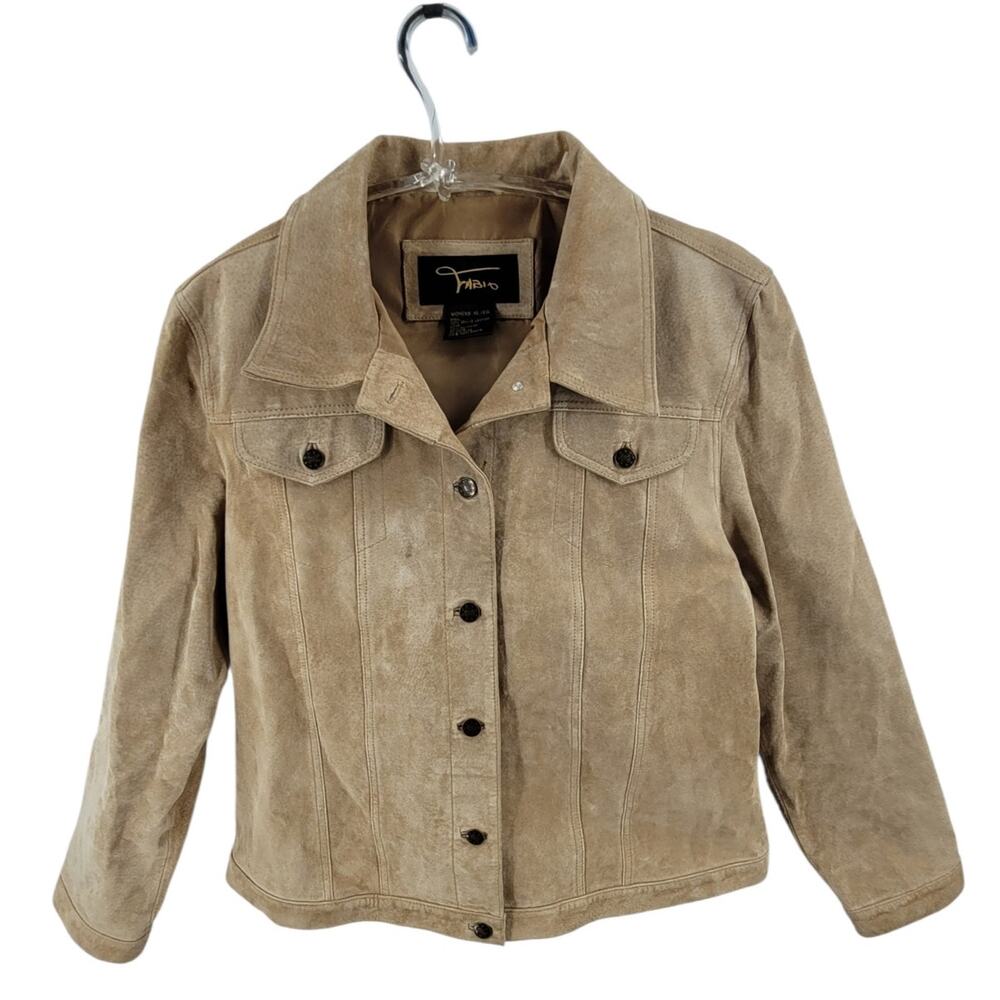 90s Fabio Cropped Suede‎ Leather Jacket Soft Beige Boho Streetwear Vintage